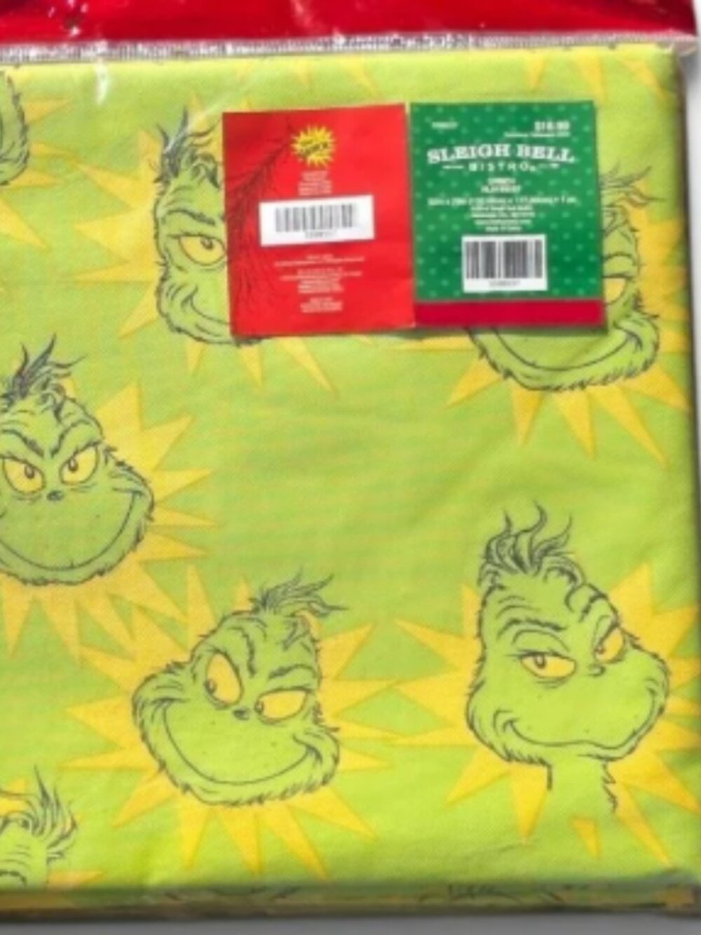 The Grinch Head Allover Green Christmas Vinyl Tablecloth 52" X 70" Table